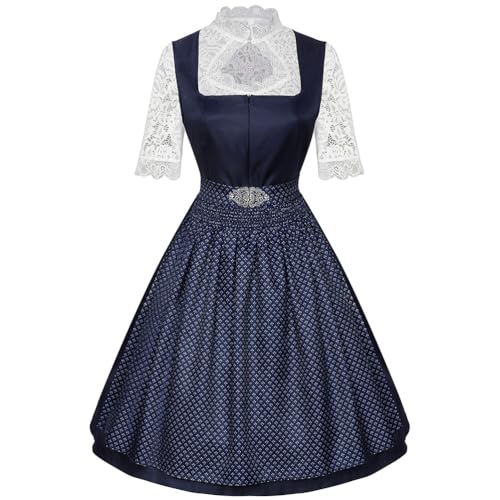 ticticlily Dirndl Damen Komplettsets Bluse Spitzen + Dirndlkleid + Schürze Trachtenmode 2/3 teiler Full Set Oktoberfest Anlässe Kostüm C Dunkelblau M von ticticlily
