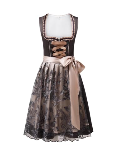 ticticlily Dirndl Damen Midi Lang, Dirndlkleid Trachten Kleider für Oktoberfest Besondere Anlässe, Trachtenkleid Trachtenmode A4 Braun XXL von ticticlily