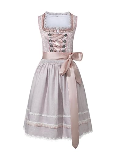 ticticlily Dirndl Damen Midi Lang, Dirndlkleid Trachten Kleider für Oktoberfest Besondere Anlässe, Trachtenkleid Trachtenmode C Aprikose M von ticticlily
