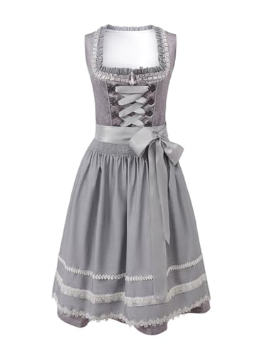 ticticlily Dirndl Damen Midi Lang, Dirndlkleid Trachten Kleider für Oktoberfest Besondere Anlässe, Trachtenkleid Trachtenmode C Grau L von ticticlily