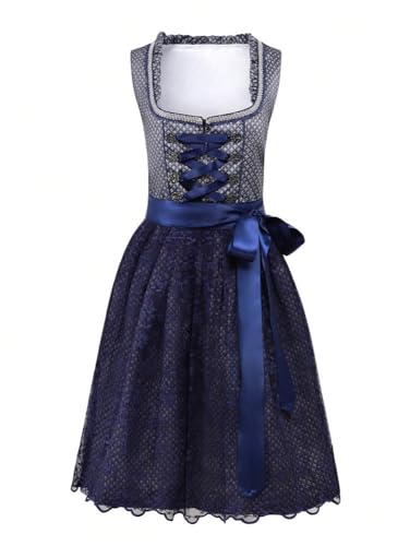 ticticlily Dirndl Damen Midi Lang, Dirndlkleid Trachten Kleider für Oktoberfest Besondere Anlässe, Trachtenkleid Trachtenmode E Dunkelblau L von ticticlily