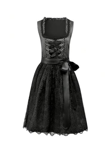 ticticlily Dirndl Damen Midi Lang, Dirndlkleid Trachten Kleider für Oktoberfest Besondere Anlässe, Trachtenkleid Trachtenmode E Schwarz L von ticticlily