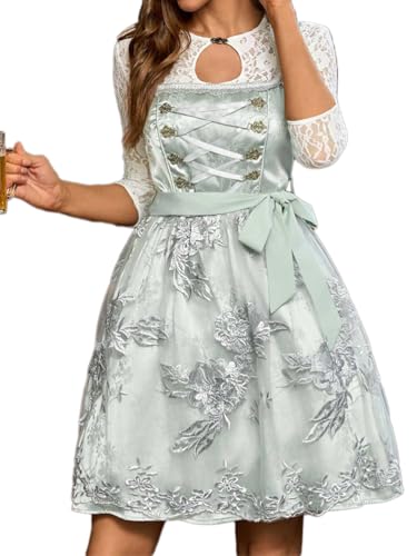 ticticlily Dirndl Damen Midi Lang Trachtenrock Dirndlkleid Trachtenkleid Dirndlschürze Oktoberfest Besondere Anlässe Kostüm Outfit 1 teiler Dirndelkleider A3 Hellgrün XL von ticticlily