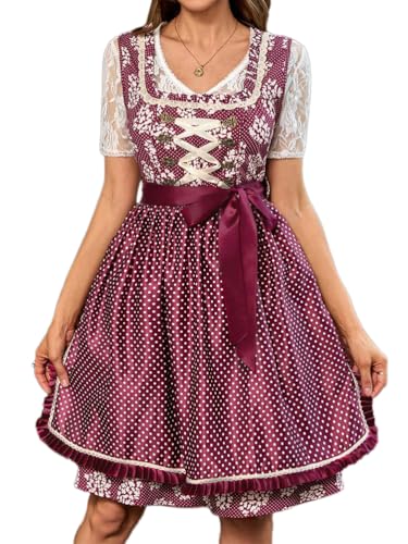 ticticlily Dirndl Damen Midi Lang Trachtenrock Dirndlkleid Trachtenkleid Dirndlschürze Oktoberfest Besondere Anlässe Kostüm Outfit 1 teiler Dirndelkleider A4 Weinrot M von ticticlily
