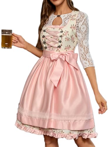 ticticlily Dirndl Damen Midi Lang Trachtenrock Dirndlkleid Trachtenkleid Dirndlschürze Oktoberfest Besondere Anlässe Kostüm Outfit 1 teiler Dirndelkleider A6 Hellrosa M von ticticlily