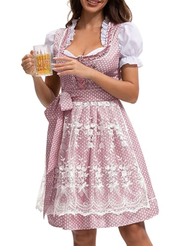 ticticlily Dirndl Komplettsets Damen, Dirndlblusen Trachtenkleid Spitzenschürze Trachtenmode Dirndlkleid Oktoberfest Besondere Anlässe 3 4 teilig Set A Rosa S von ticticlily