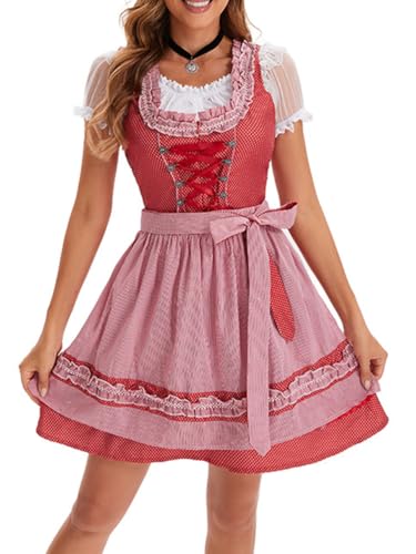 ticticlily Dirndl Komplettsets Damen, Dirndlblusen Trachtenkleid Spitzenschürze Trachtenmode Dirndlkleid Oktoberfest Besondere Anlässe 3 4 teilig Set B4 Rot S von ticticlily