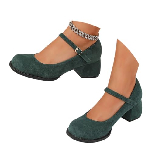 ticticlily Dirndl Schuhe Damen Elegant Trachtenschuhe High Heels Pumps mit Absatz Chunky Spangenpumps für Hochzeitsgast A Grün 35 EU von ticticlily