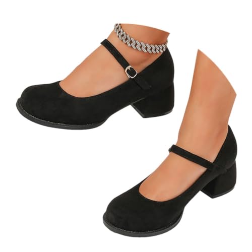 ticticlily Dirndl Schuhe Damen Elegant Trachtenschuhe High Heels Pumps mit Absatz Chunky Spangenpumps für Hochzeitsgast A Schwarz 38 EU von ticticlily