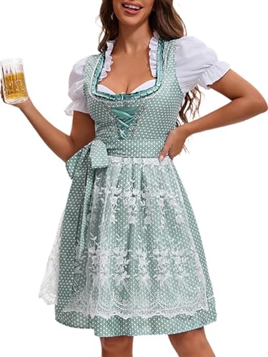 ticticlily Dirndl für Damen, Trachten Spitze Bluse Kleider Schürze Accessoires Full Set, Dirndelkleider Midi Lang Elegant Komplettsets Oktoberfest Feierliche Anlässe Kostüm A Hellgrün XS von ticticlily
