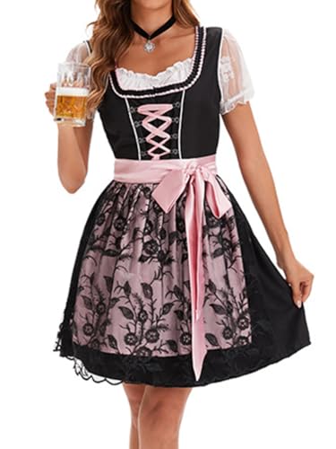 ticticlily Dirndl für Damen, Trachten Spitze Bluse Kleider Schürze Accessoires Full Set, Dirndelkleider Midi Lang Elegant Komplettsets Oktoberfest Feierliche Anlässe Kostüm B9 Schwarz M von ticticlily
