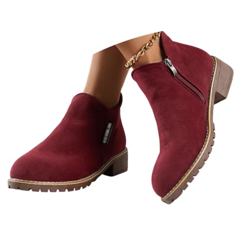 ticticlily Elegant Ankle Boots Women's Chelsea Boots with Block Heel Biker Booties with Zip Autumn Winter Leisure Short Boots for Party B Rot 39 EU von ticticlily