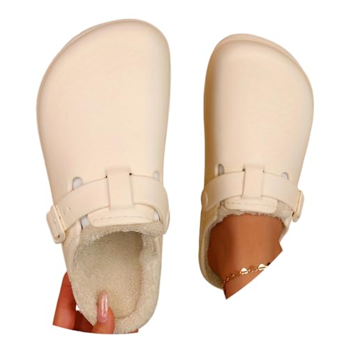 ticticlily Filzpantoffeln Clogs Damen Herren Hausschuhe Pantoffeln Filz Plüsch Warme Winter Slipper mit Verstellbarer Schnalle A Beige 41 EU von ticticlily