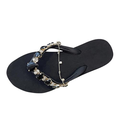 ticticlily Flip Flops Damen Glitzer Elegant Zehentrenner Sommer Strandschuhe Boho Sandalen Flach Schlappen A Schwarz 37 EU von ticticlily