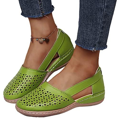 ticticlily Frauen Flache Sandalen Sommer Offene Schuhe mit Feste Faux Leder Runde Zehen Casual Plattform Rom Damen Elegante Freizeit Strandsandalen A Grün 38 EU von ticticlily