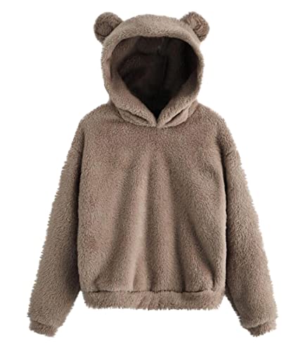 ticticlily Frauen Hoodies Mit Bären Ohren Plüsch Winter Warmer Mantel Jacke Outwear Langarm Hoodie Pullover Mädchen Langarm Casual Sweatshirts mit Teddy-Fleece Plüschmantel Wollmantel A Khaki M von ticticlily