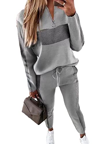 ticticlily Freizeitanzug Damen Set Winter Elegant Trainingsanzug 2-teiliges Langarmshirts und Jogging Hosen Sets Jogginganzug Sportanzug Tracksuit Outfit Sportswear für Damen A Grau M von ticticlily