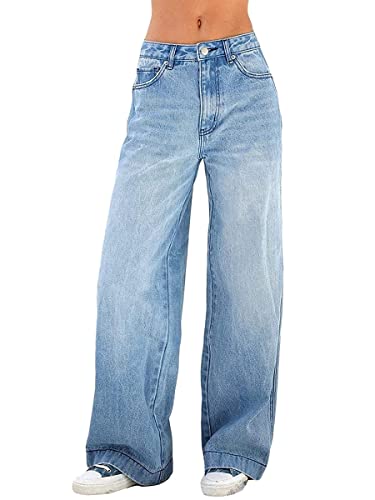 ticticlily Frühling Herbst Damen Breites Bein Jeans Hohe Taille Denim Hose Retro Lose Gerade Hose Koreanisch Strassenmode Pants B Blau XXL ticticlily Frühling Herbst Damen Breites Bein Jeans Hohe Taille Denim Hose Retro Lose Gerade Hose Koreanisch Strassenmode Pants B Blau XXL von ticticlily