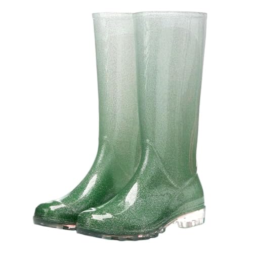 ticticlily Gummistiefel Damen Bunt Rutschfest Regenschuhe Outdoor Hohe Regenstiefel Wasserdicht Glitzer Gartenschuhe Rain Boots A Grün 39 EU von ticticlily