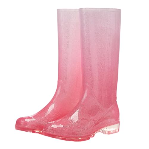 ticticlily Gummistiefel Damen Bunt Rutschfest Regenschuhe Outdoor Hohe Regenstiefel Wasserdicht Glitzer Gartenschuhe Rain Boots A Rosa 37 EU von ticticlily