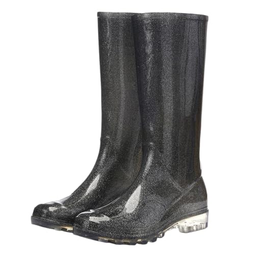 ticticlily Gummistiefel Damen Bunt Rutschfest Regenschuhe Outdoor Hohe Regenstiefel Wasserdicht Glitzer Gartenschuhe Rain Boots A Schwarz 38 EU von ticticlily