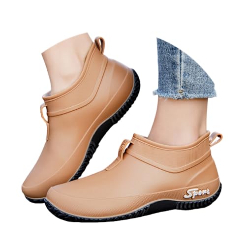 ticticlily Gummistiefel Damen Kurze Regenstiefel Wasserdicht Boots Rutschfest Gartenschuhe B Braun 36 EU von ticticlily