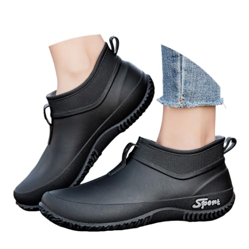 ticticlily Gummistiefel Damen Kurze Regenstiefel Wasserdicht Boots Rutschfest Gartenschuhe B Schwarz 39 EU von ticticlily