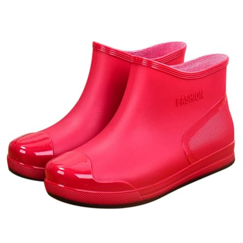 ticticlily Gummistiefel Damen Wasserdichte Gartenschuhe Weit Regenstiefel Rutschfest Leicht Stiefeletten A Rot 38 EU von ticticlily
