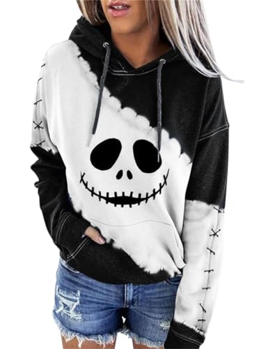 ticticlily Damen Hoodie Druck Kapuzenpullover Langarm Sweatshirts mit Taschen F1 Weiß M von ticticlily