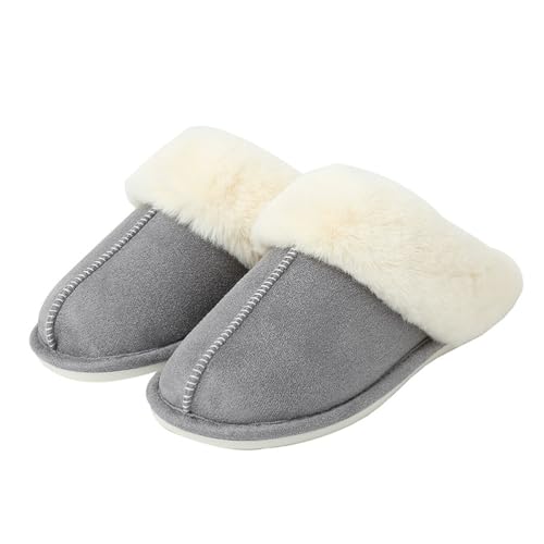 ticticlily Hausschuhe Damen Flauschige Plüsch Geschlossen Winter Warme Pantoffeln Frauen Fussbett Hause Slippers Rutschfest Feste Sohle Hüttenschuhe Indoor Outdoor A Grau 38/39 EU von ticticlily