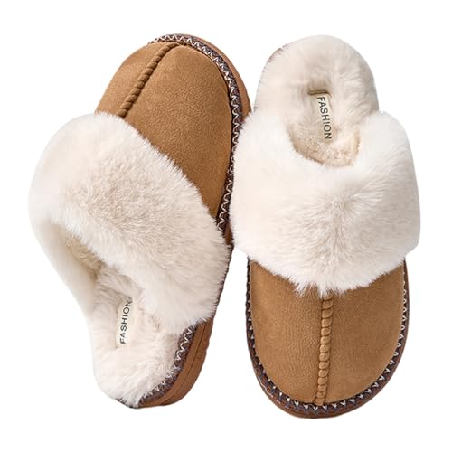 ticticlily Hausschuhe Damen Winter Pantoffeln Winter Warme Weiche Slippers Plüsch Flauschige Flache Schuhe B Braun 38/39 EU von ticticlily