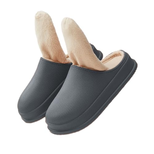 ticticlily Hausschuhe Herren Damen Unisex Winter Plüsch Pantoffeln Warme Wasserdicht Rutschfeste Leichte Flache Cozislides EVA Slippers A Dunkelgrau 46/47 EU von ticticlily