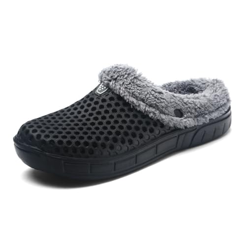 ticticlily Herren Clogs Gefüttert Atmungsaktiv Mesh Hausschuhe Hohl Latschen Gartenschuhe Freizeit Slippers Flach Sohle Pantoffeln Damen A Schwarz 43 EU von ticticlily