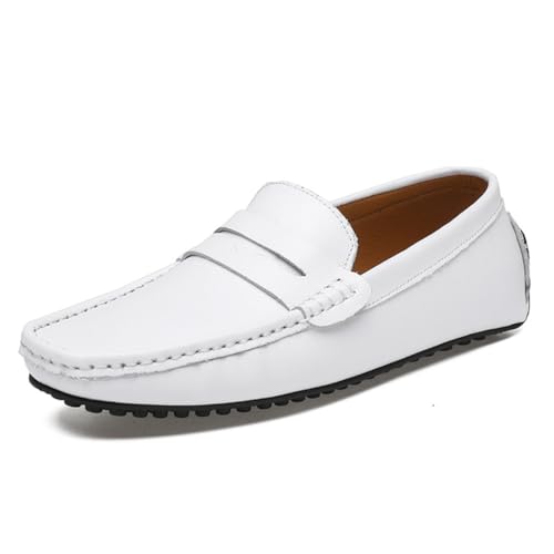 ticticlily Herren Klassische Mokassins Flache Slipper Slip on Penny Loafer Weich Sommer Halbschuhe Bootsschuhe A Weiß 38 EU von ticticlily