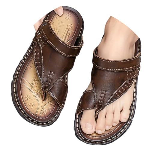 ticticlily Herren Sandalen Leder Weich Rutschfest Fußkorrektur Flip Flops Sommer Orthopädische Zehentrenner Flache Hausschuhe B Braun 41 EU von ticticlily
