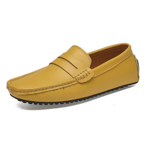 ticticlily Herren Slipper Mokassins Flache Schuhe Slipper Slip on Penny Loafer Weich Comfort Bootsschuhe A Gelb 39 EU von ticticlily