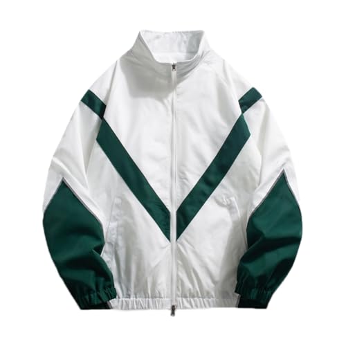 ticticlily Herren Varsity Jacke Motorradjacken Vintage Brief Print Patchwork Jacke Retro Racer Jacke Beige Übergroße Übermäntel G Weiß M von ticticlily
