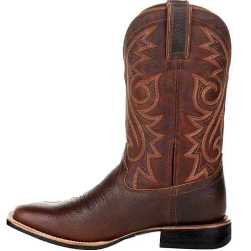 ticticlily Herren Vintage Western Cowboystiefel Herren Breit Klassisch Leder Vintage Bestickte Stiefel Spitzschuh Medium Tube Plateaustiefel C Braun 45 von ticticlily