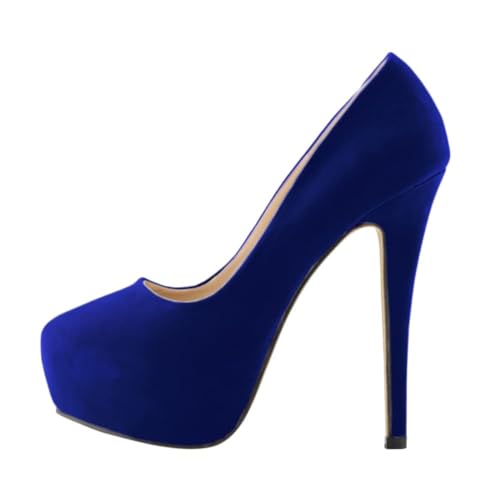 ticticlily High Heels Wildleder Stiletto Plateau Pump Elegante Runde Zehen High Heels Brautschuhe Party Pumps Kleid Damenschuhe Blau 40 EU von ticticlily