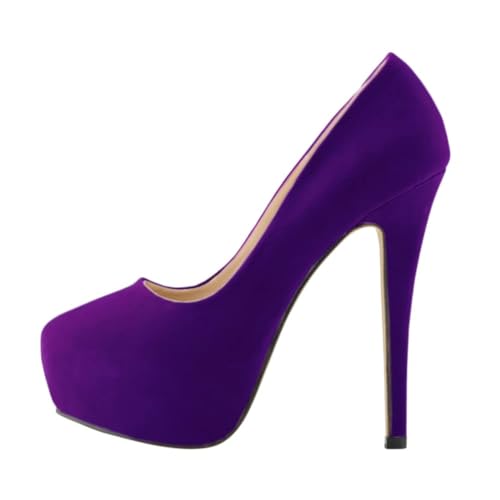 ticticlily High Heels Wildleder Stiletto Plateau Pump Elegante Runde Zehen High Heels Brautschuhe Party Pumps Kleid Damenschuhe Violett 38 EU von ticticlily