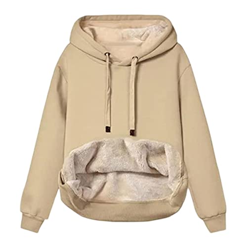 ticticlily Hoodie Damen Fleecepullover Plüsch Plus Dicker Pullover mit Kapuze Sweatshirt Warmer Lammhaar Futter Flauschiger Kapuzenpullover Lässig Weich Basic Oberteile A Khaki XL von ticticlily