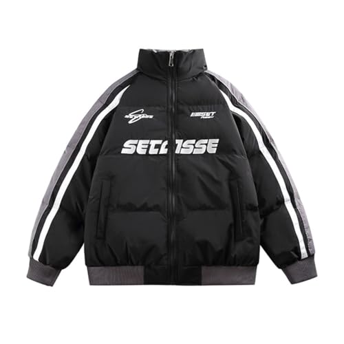 ticticlily Jacke Damen Herren Oversized Bomberjacke Baumwolljacke Steppjacke Unisex Übergangsjacke Langarm Stehkragen Winterjacke Herbstjacke Streetwear A Schwarz L von ticticlily