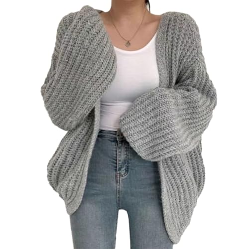 ticticlily Jacke Damen Kurz Strick Cardigan Elegant Chic Casual Strickjacke Einfarbig Grobstrick Jacken Warme Strickmantel Strickwaren Open Front Sweater A Grau Einheitsgröße von ticticlily