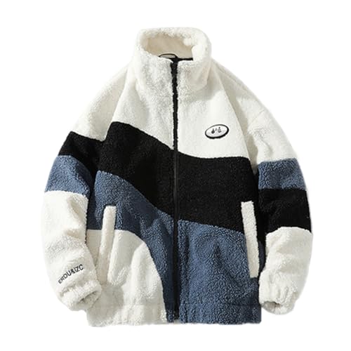 ticticlily Jacke Damen Winter Herren Winterjacke Teddy Fleecejacke Stehkragen Zip Up Plüschjacke Teddyfutter Sherpa Parka mit Taschen Unisex Outdoorjacke A Weiß S von ticticlily