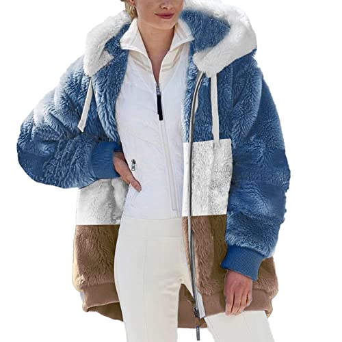 ticticlily Jacken Damen Plüschjacke Mantel Sherpa Wintermantel Winterjacke Teddy Kapuzenjacke mit Knöpfen/Reißverschluss Klobig Lässige Hoodies mit Tasches Parka Coat Jacket Große Größen B Khaki M von ticticlily