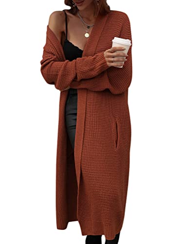 ticticlily Jacken Damen Übergangsjacke Strickjacken Lang Strickmantel Langarm mit Taschen Casual Elegant Stricken Mantel Gestricktes Steppmantel Große Größen Herbst Winter B Braun S von ticticlily