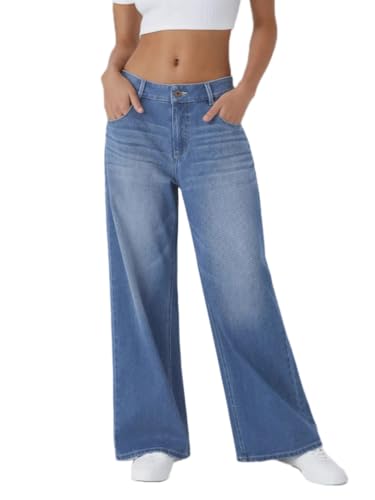 ticticlily Jeans Damen Baggy Weites Bein Hohe Taille Gerades Jeanshosen High Waist Straight Denim Hose Damenjeans A Blau XXL von ticticlily