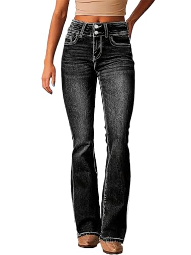ticticlily Jeans Damen High Waist Bootcut Jeanshosen Ausgestellte Casual Flared Hose Gewaschene Slim Fit Stretch Denim Hosen Schlaghose Streetwear A Schwarz S von ticticlily