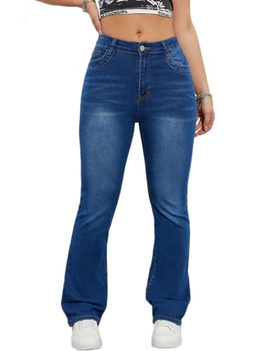 ticticlily Jeans Damen High Waist Bootcut Stretch Gewaschene Schlaghose Jeanshose Ausgestellte Y2K Vintage 90s Denim Hosen Freizeithose B13 Dunkelblau XL von ticticlily