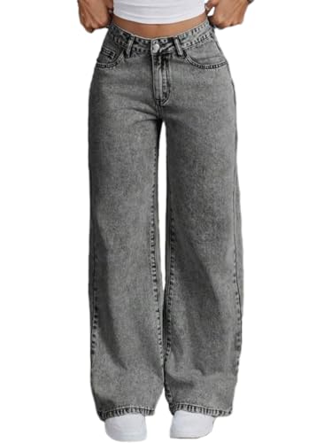 ticticlily Jeanshosen Damen Baggy Jeans Gerades Bein High Waist Casual Locker Stretch Denim Hose Straight Leg Damenjeans Mädchen Teenager 90er E-Girl Hip Hop Outdoorhose B Grau XL von ticticlily